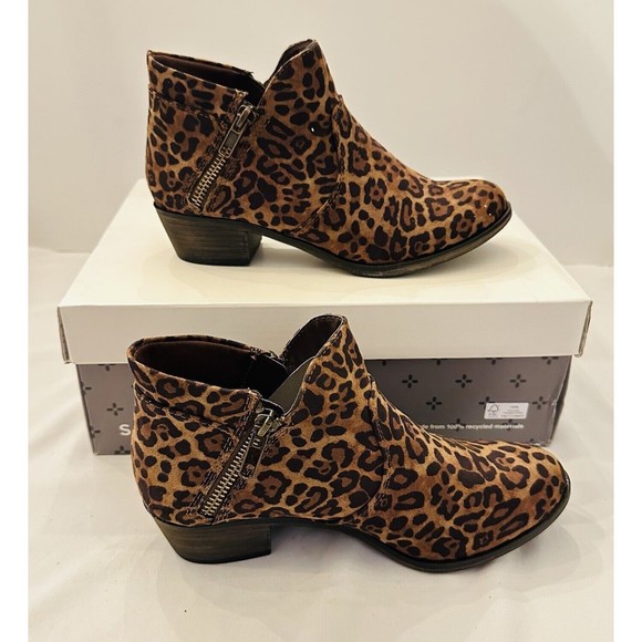 SUN+STONE Women's Brown Leopard Abby Double Zip Ankle Bootie Boot Sz 5 - Picture 4 of 7